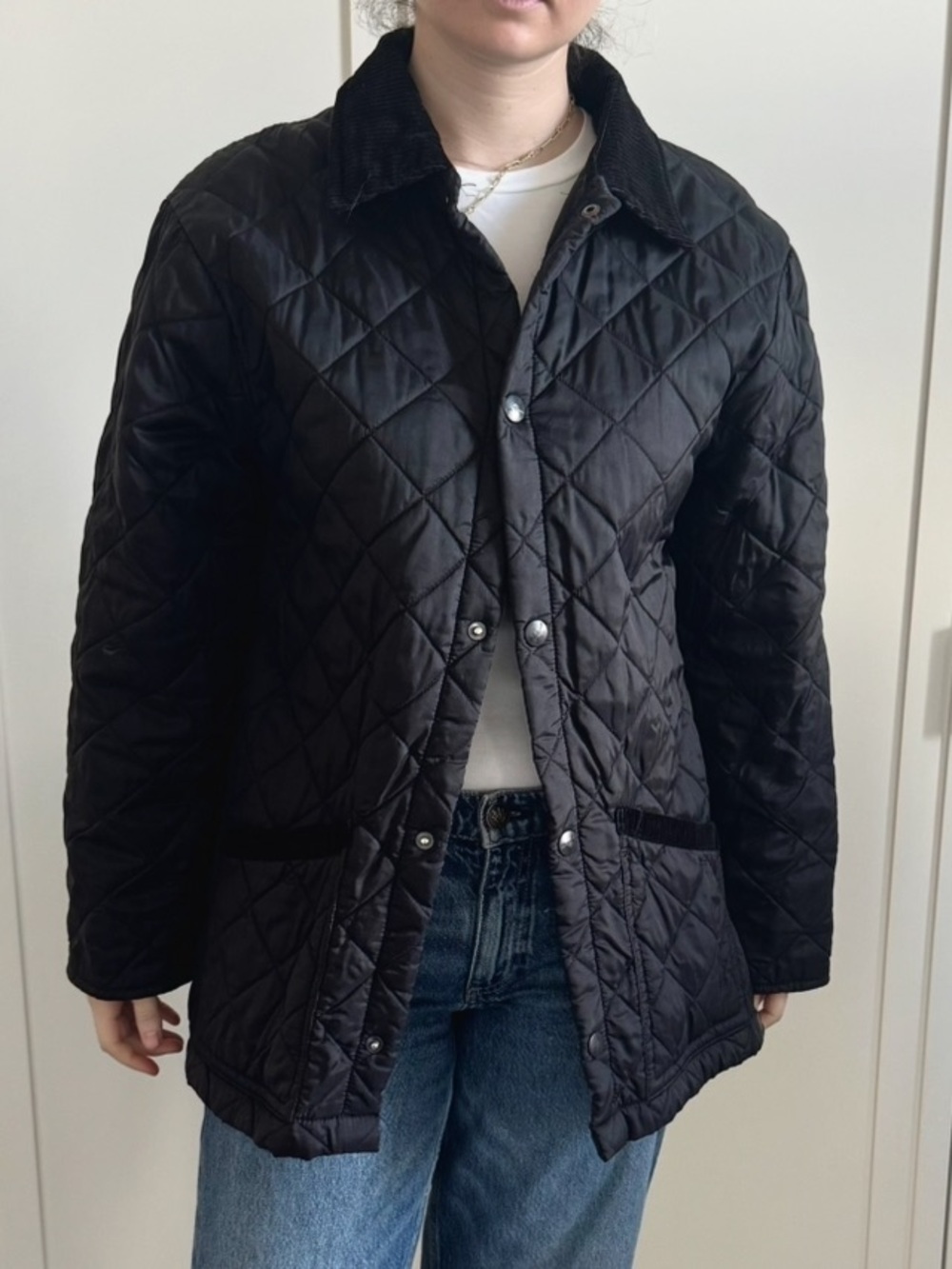 Peter Elliot Black Quilted Button Jacket – Collar, Pockets, Size L